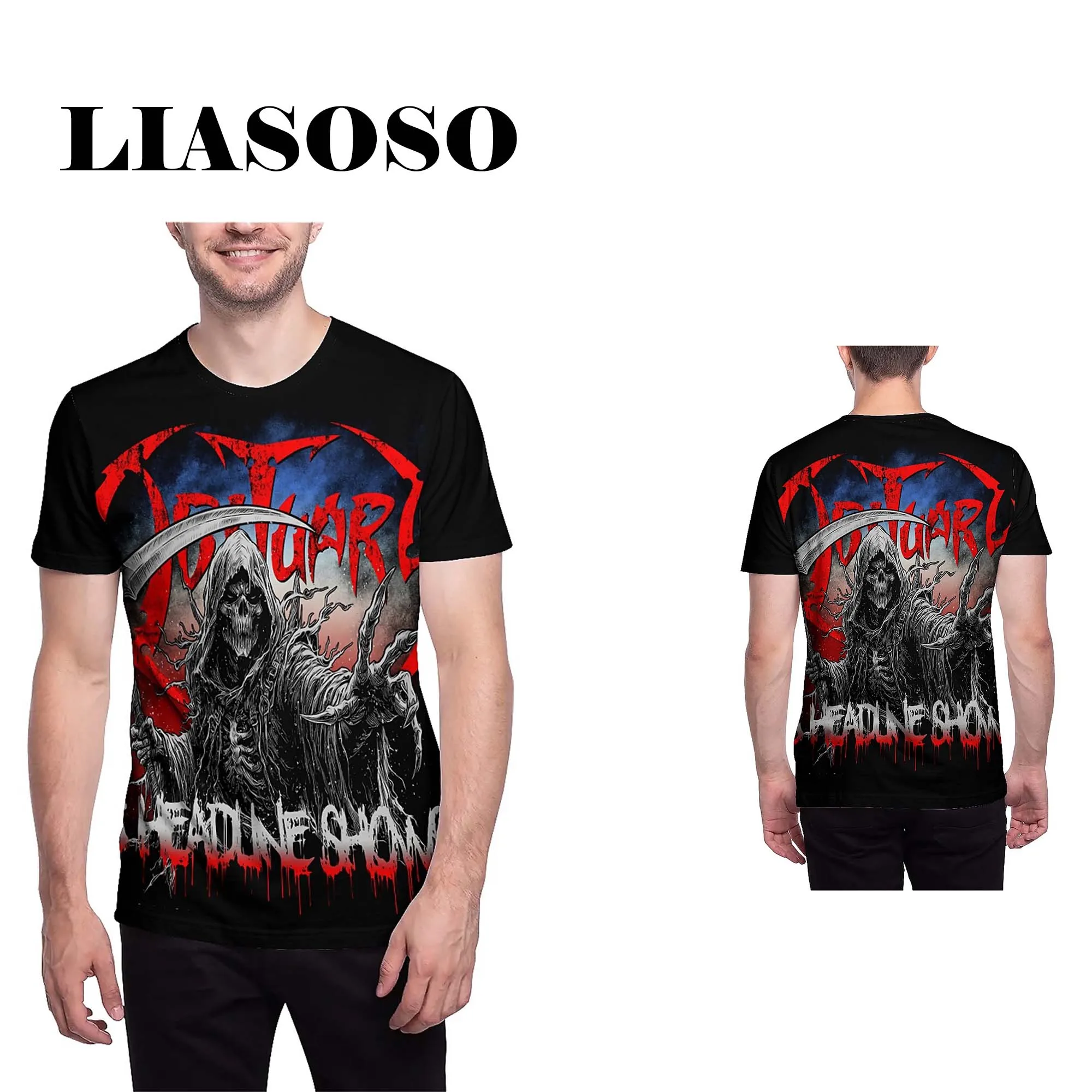 LIASOSO New Obituary Rock Band T-Shirt 3D Printed Harajuku Tops Summer Short Sleeve Tshirt Heavy Metal Style for Men & Women