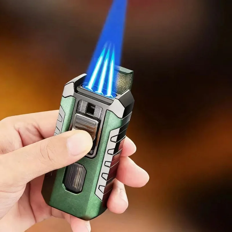 1300℃ Powerful Three-fire Direct Blue Flame Cigar Lighter, Large-capacity Visual Air Chamber Portable Inflatable Lighter