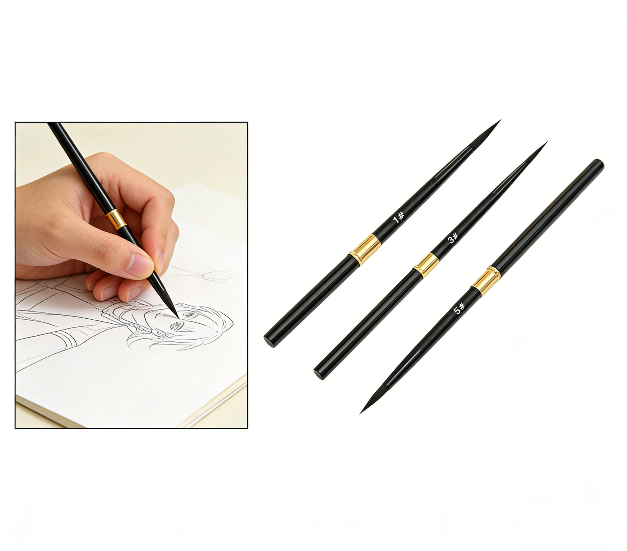 3Pcs/6pcs Round-Pointed Brushes Set, Nylon Bristle Synthetic Brushes for Watercolor and Gouache Ink Outline and Drawing