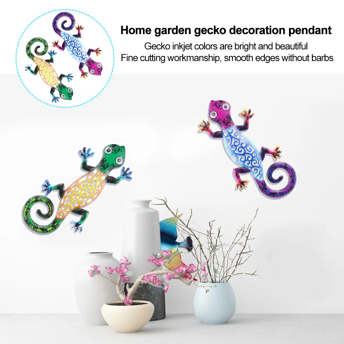

2pcs Gecko Wall Hanging Decor Creative Iron Craft For Home Office Desktop Decoration Chic Ornament Wall Art Hanging