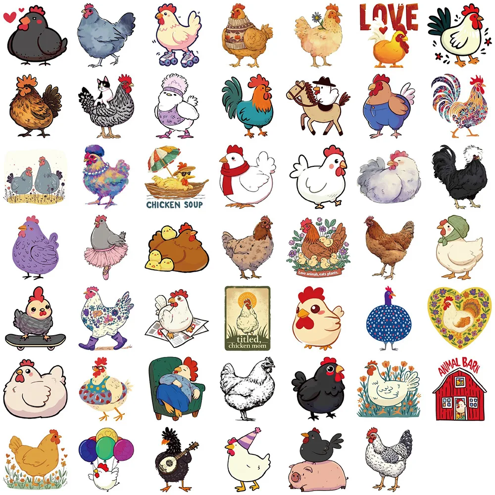 10/30/50Pcs Colorful Cartoon Chicken Car Sticker Laptop Cool Luggage Guitar Bike Stickers Animal Moto Sticky Sticker For Kids