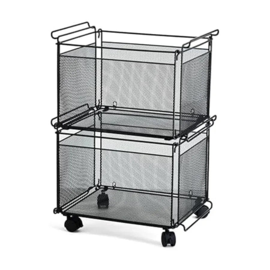 

Presa Rolling Collapsible Stackable File Storage Organizer Basket Set of 2 Black
