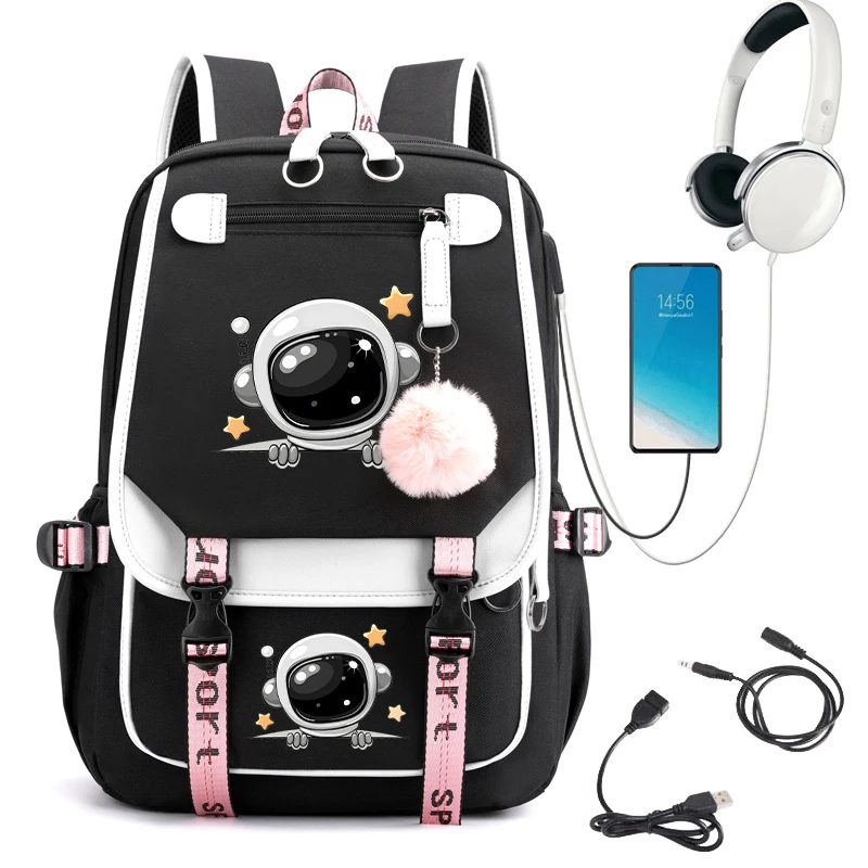 

Girls Backpack Cute Cartoon Astronaut Print School Bag for Student Teens Girls Laptop Backpack Usb Charging Teens Travel Bagpack