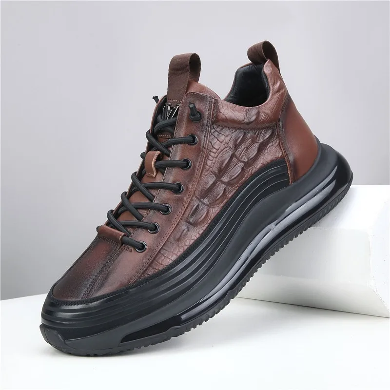 Tafn Winter Nieuwe Hoge Top Pu Reliëf Casual Stijl Sport Elastische Band Mode Heren Schoenen