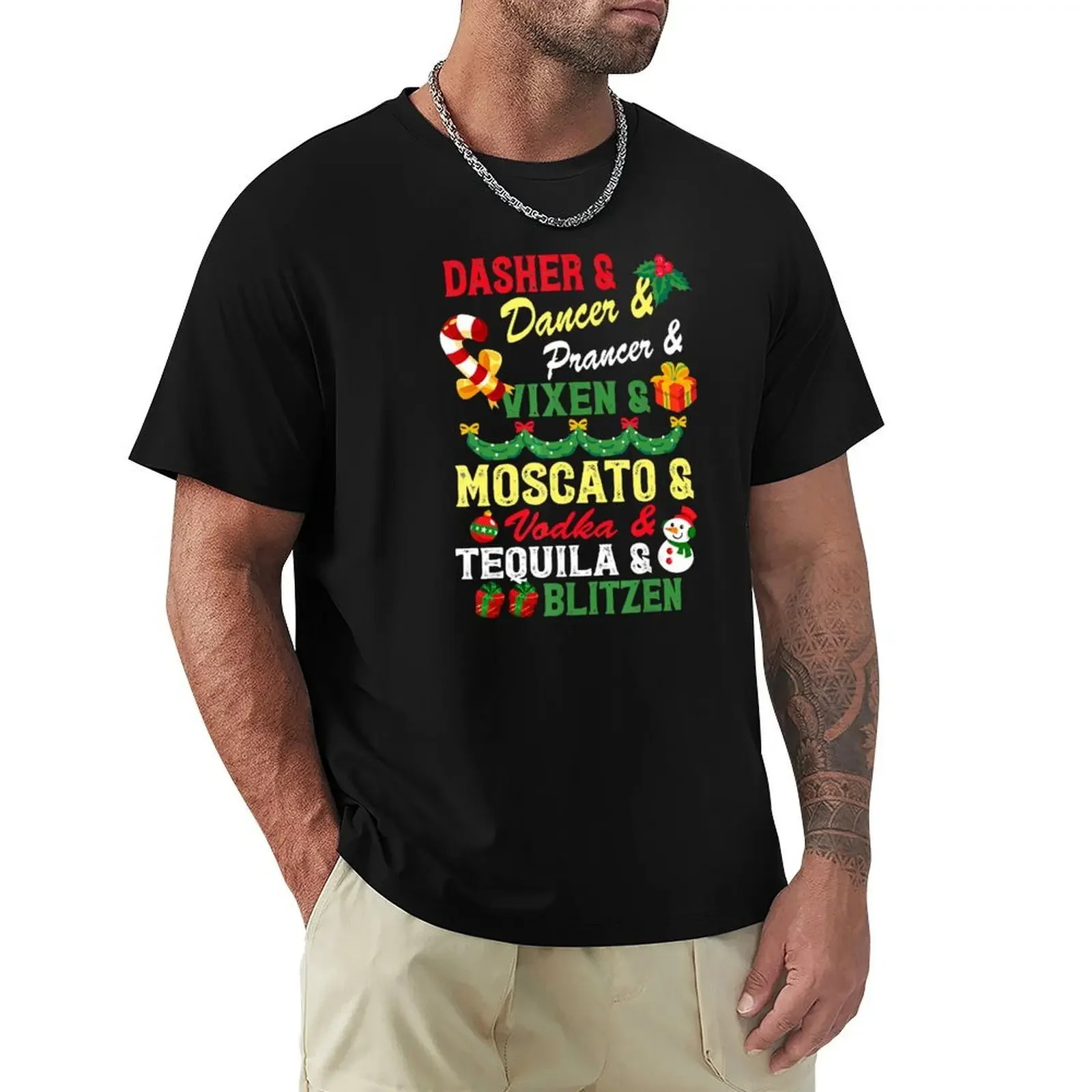 Reindeer Alcohol Names Christmas Party T-Shirt summer clothes new edition hippie clothes mens white t shirts