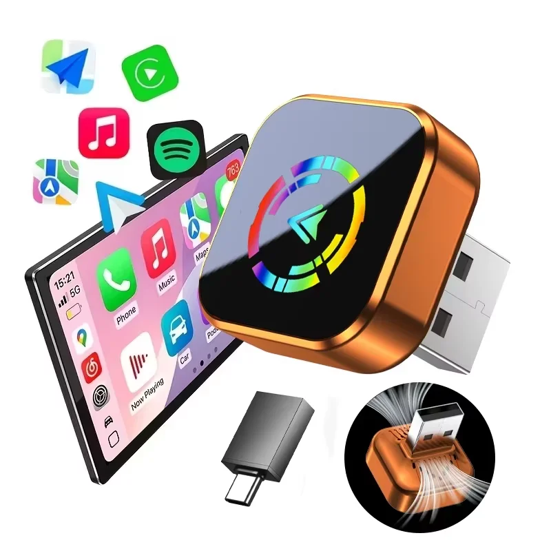 Vyvylabs 2-in-1 Kabelloser CarPlay-Adapter USB USB-C Konverter für werkseitig kabelgebundene CarPlay-Fahrzeuge iOS 10+ Android 11+ Android Auto Unterstützung