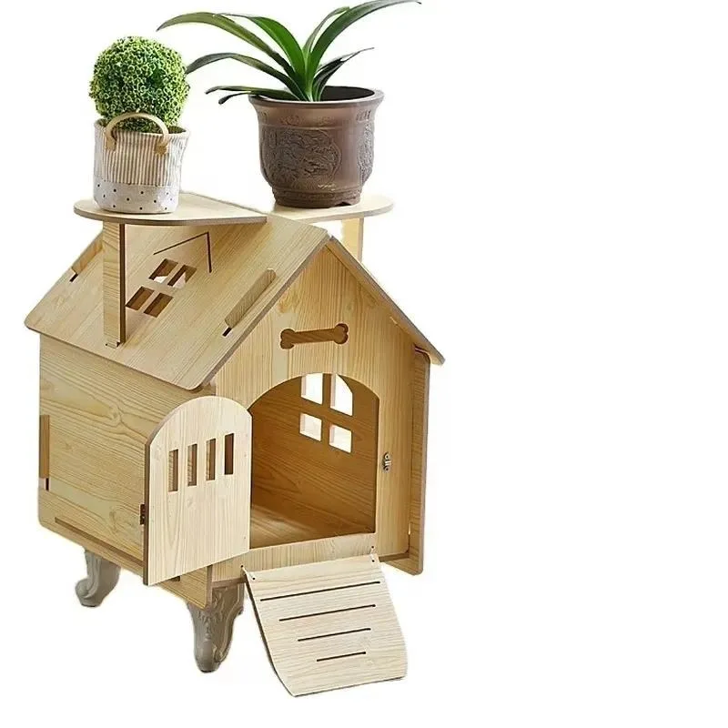 Wooden Pet House for Rabbit Dog Cat Villa Kennel Furniture