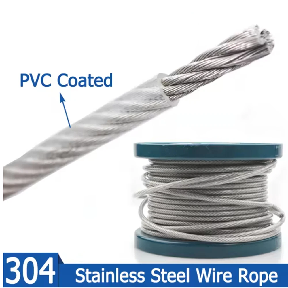 Corda de fio revestida de pvc de aço inoxidável 0.8mm-5mm 304 1*7/7*7/7*19 cabo flexível varal cabo macio corda de fio transparente