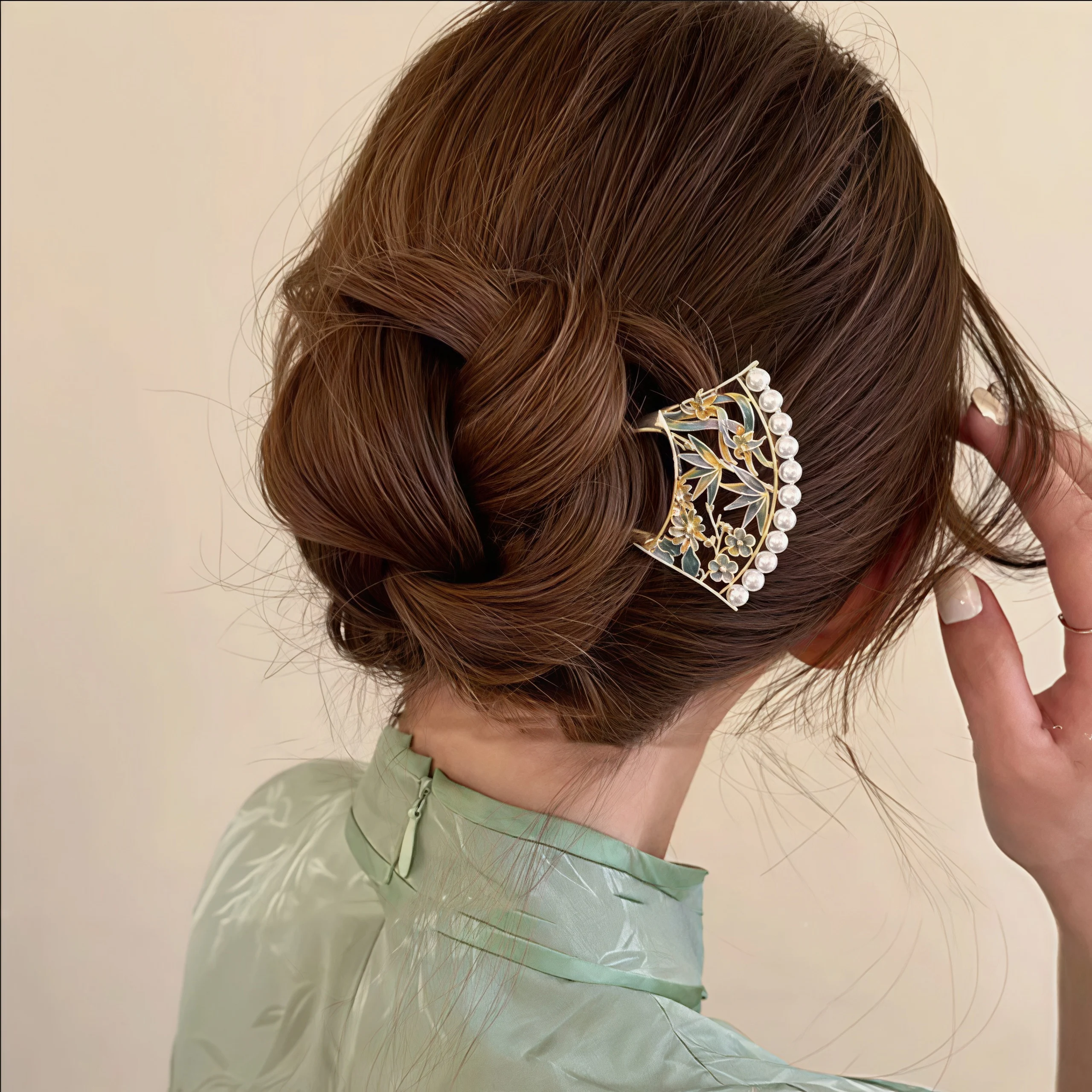 Metall-U-förmige Haarstäbchen mit Perlenquaste, Haargabel, Haarspange, französische Haarnadeln, Haaraccessoires für Damen und Mädchen, Haarschmuck, Styling-Tool – Detail 4