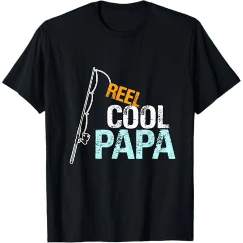 

Reel Cool Papa Fishing T-Shirt Men’s Funny Graphic Tee Father’s Day Gift Idea Summer Casual Short Sleeve Angler Outfit