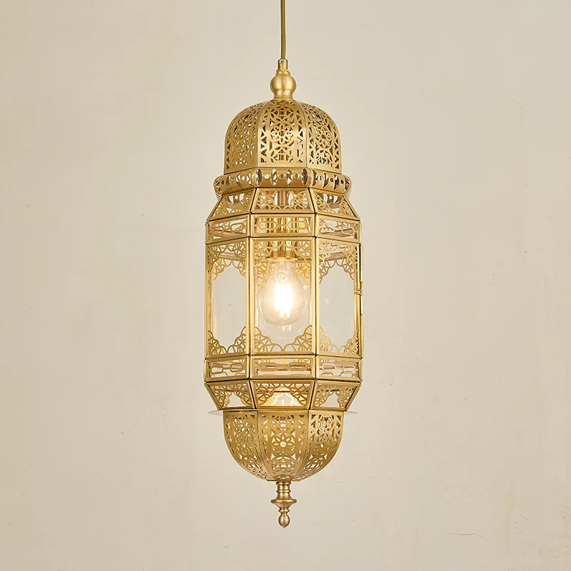 Unique Retro Iron Industrial Style Islamic Light Pendant Lamp Perfect for Moroccan Style Traditional Hollow Muslin Chandelier
