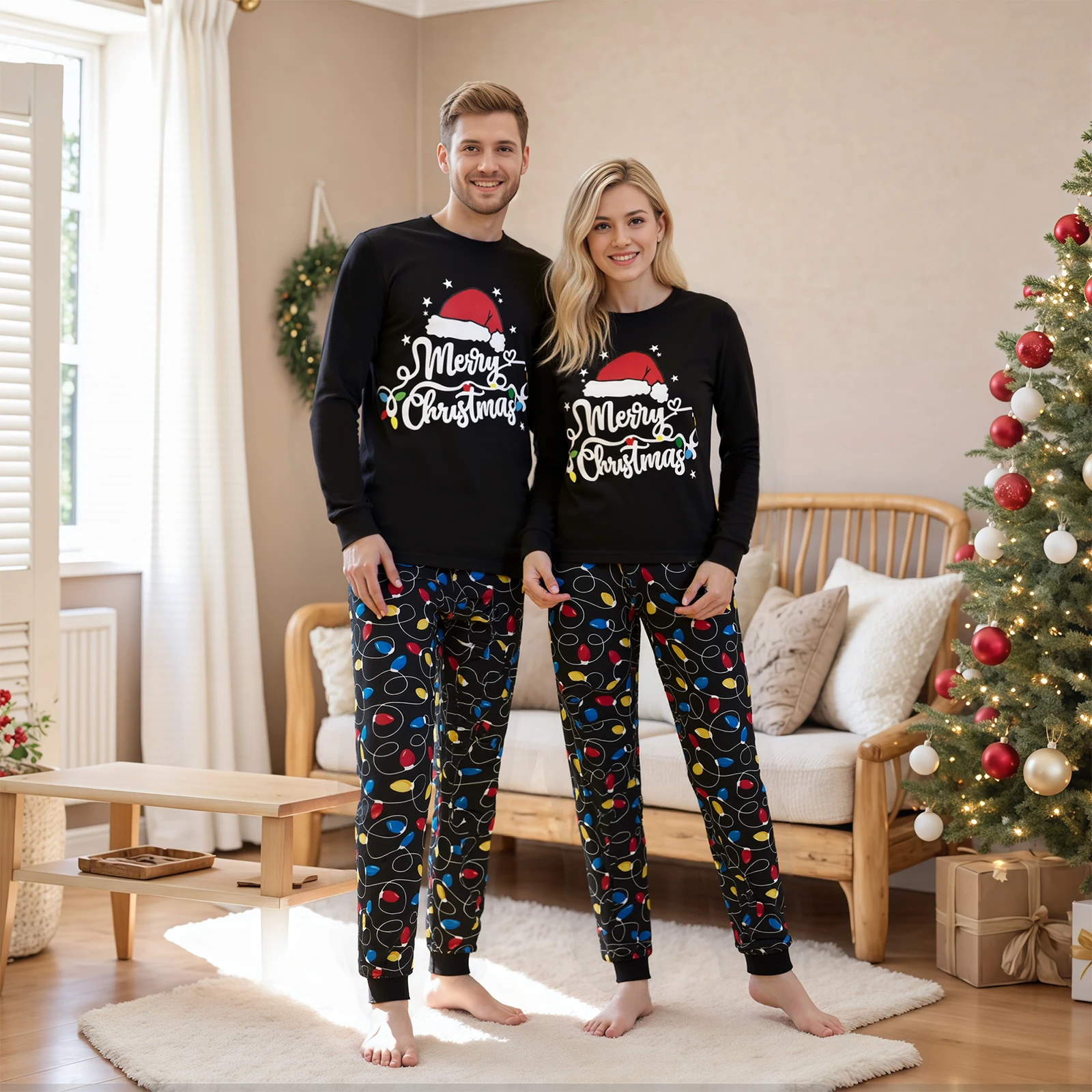 2025 parejas Navidad familia pijamas a juego conjunto madre niños camisa de manga larga con pantalones ropa a cuadros pijamas de Navidad