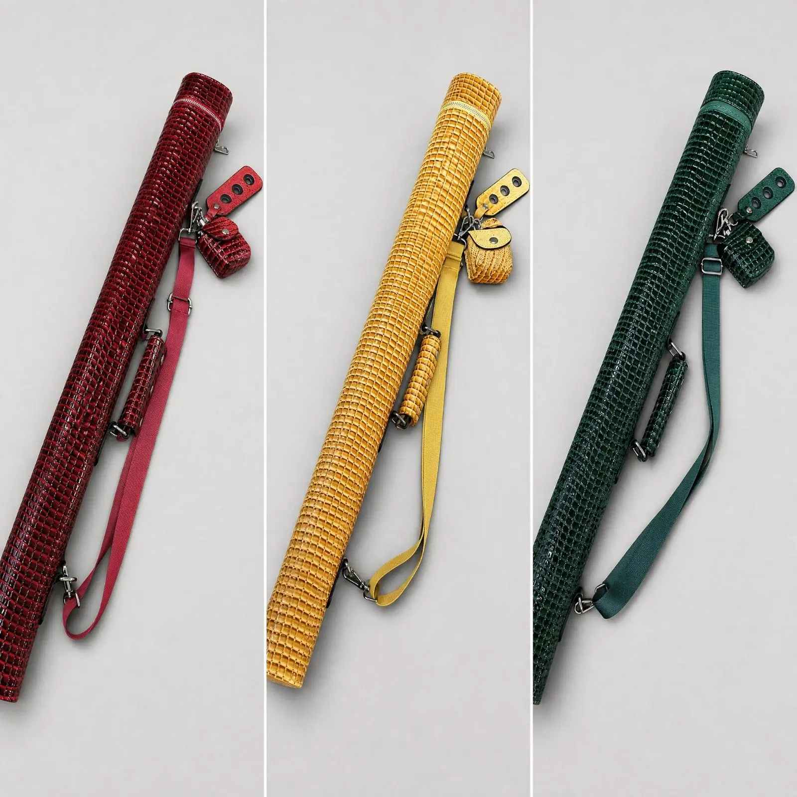 Two Section Billiard Stick Carrier Case PU Leather Embossed Croc Pattern with Adjustable Strap for Pool Players