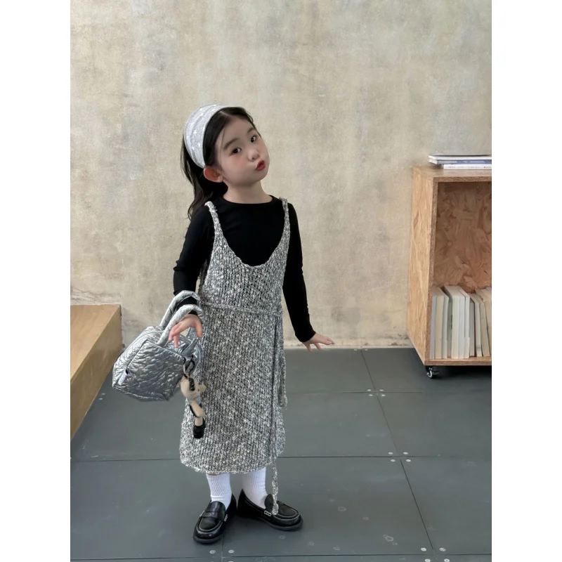 

2025Autumn New Children's Clothing Children's Clothing Girls retro Knitted Wool Suspender Skirt Autumn Knitted Dress