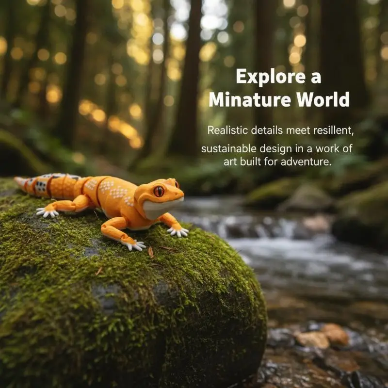 3D Printed Articulated Lizard Model Colorful Realistic Eyes Flexible Fidget Toy for Home Ornament Birthday Gift for Teens
