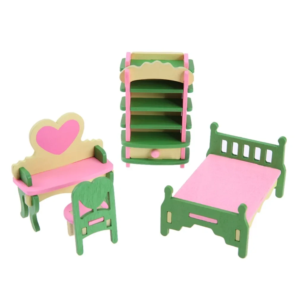 Móveis em miniatura de madeira Brinquedos para crianças, Móveis 3D, Play House Dolls, Baby Room Set, Presentes de Natal