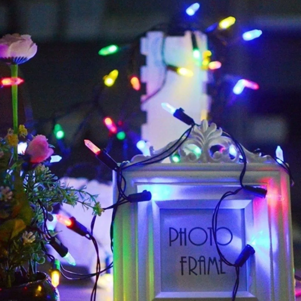 Luces de árbol de Navidad de hadas multicolores, luces de cadena LED con pilas impermeables, Mini cadena de luces de alambre verde
