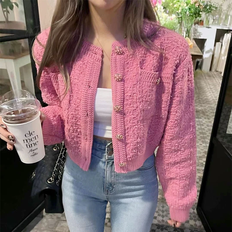 Spring Autumn Cardigan Sweater Korean O-neck Chic Button Loose Top Women New Casual Versatile Short Knitted Long Sleeve Coat