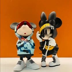 13cm Hot Disney Mickey Minnie Action Figure Tidal Suit Series Trendy Hoodie Mickey Minnie Creative Hand-Made Ornaments Gift Toy
