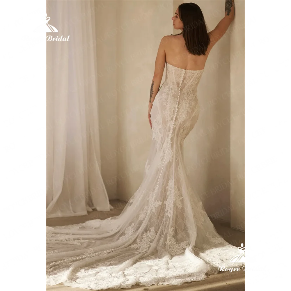 Roycebridal vestido de novia de sirena sin tirantes 2025 vestido de novia de cola de corte de encaje personalizado vestido de mariéevestidos de boda para fie