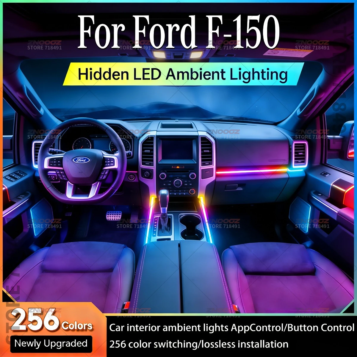 

22in1 RGB Car Interior Acrylic Car Ambient Lights RGB Hidden Acrylic Strip Decoration Atmosphere Accessories For Ford F-150