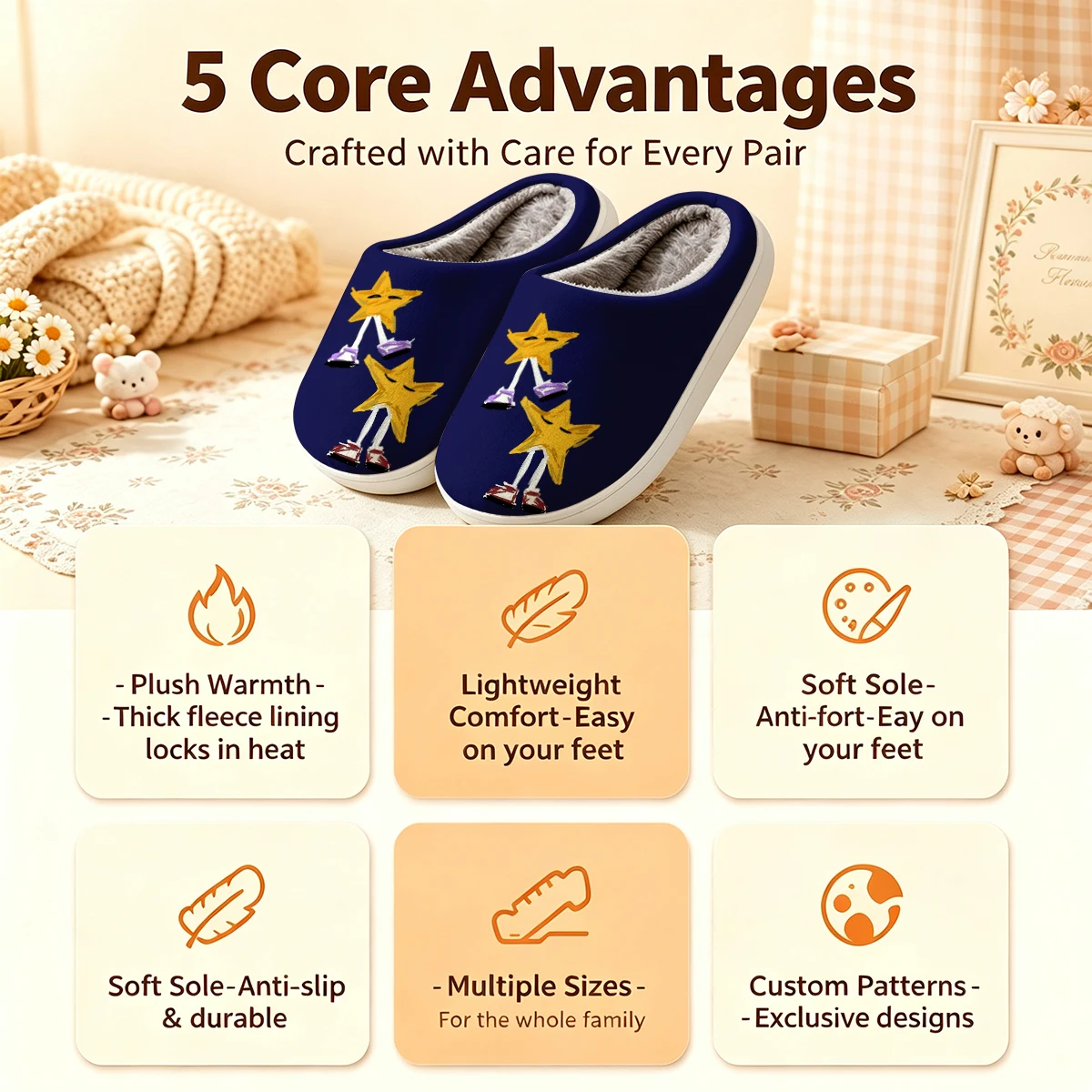 Star Sneaker Crew Christmas White Slippers Warm Plush Indoor Shoes Non-Slip Winter Slippers Family Holiday Gifts Soft view 4
