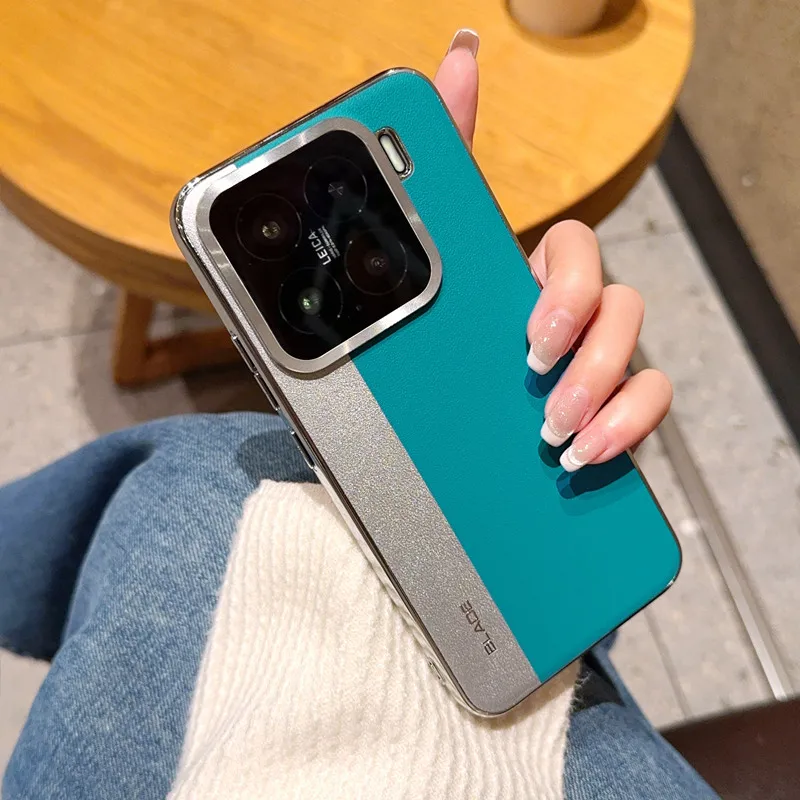 

For Xiaomi 15 14 Pro Simple and stylish electroplating color matching leather and drop-proof Cover For Xiaomi15 14 Pro Funda