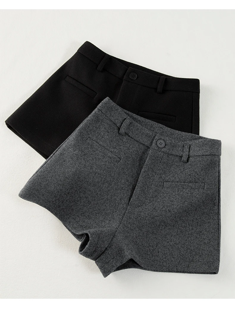 Heiße Mädchen-Shorts aus Wollmischung, elegante, hochtaillierte, schmale A-Linien-Shorts, stylisch, sexy, ultrakurz für Herbst und Winter – Detail 14
