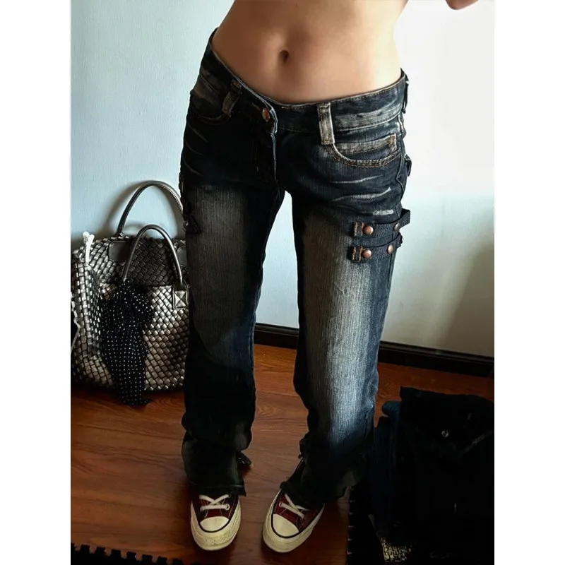 American Retro Design Sense Deconstruction Ability Jeans Children Spice Girl Subculture Low Waist Straight Mopping Pants