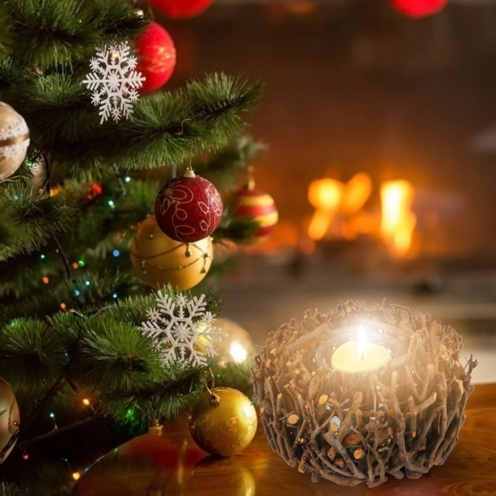 

1Pcs Branch Nest Holder Unique Tree Branch Style Decorative Candlestick for Warm Atmosphere Glass Insert Included