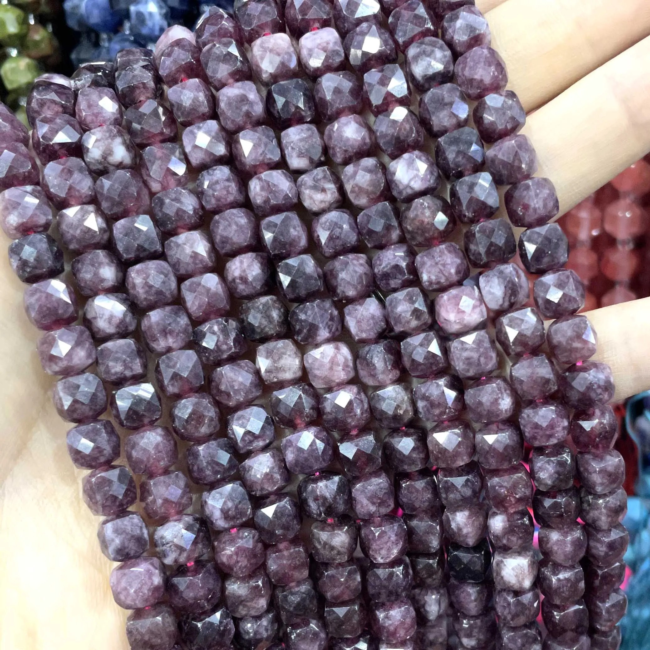 7-8MM Faceted Square Lepidolite Chalcedony Natural Stone Loose Spacer Beads For Jewelry Making Diy Bracelet Necklace Accessories