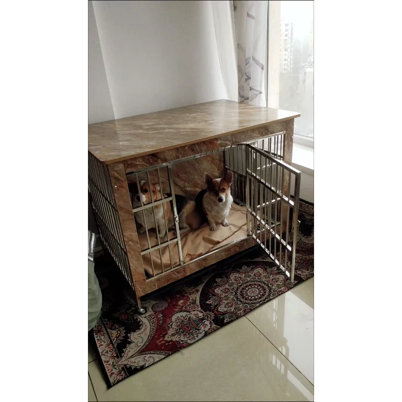Furniture Style Indoor Heavy   Large Dog Crate Wooden Pet Kennel with Stainless Steel Frame and Lockable Wheels