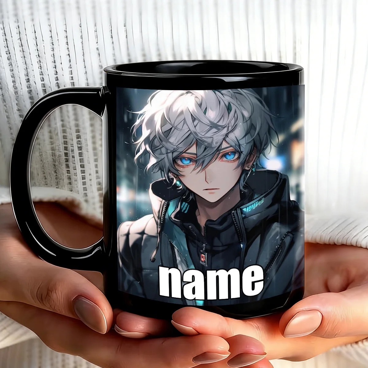 1 taza personalizada con personaje de anime - Nombre y texto personalizados, taza de café de cerámica duradera de 11 oz con un lindo diseño de anime japonés, idea de regalo