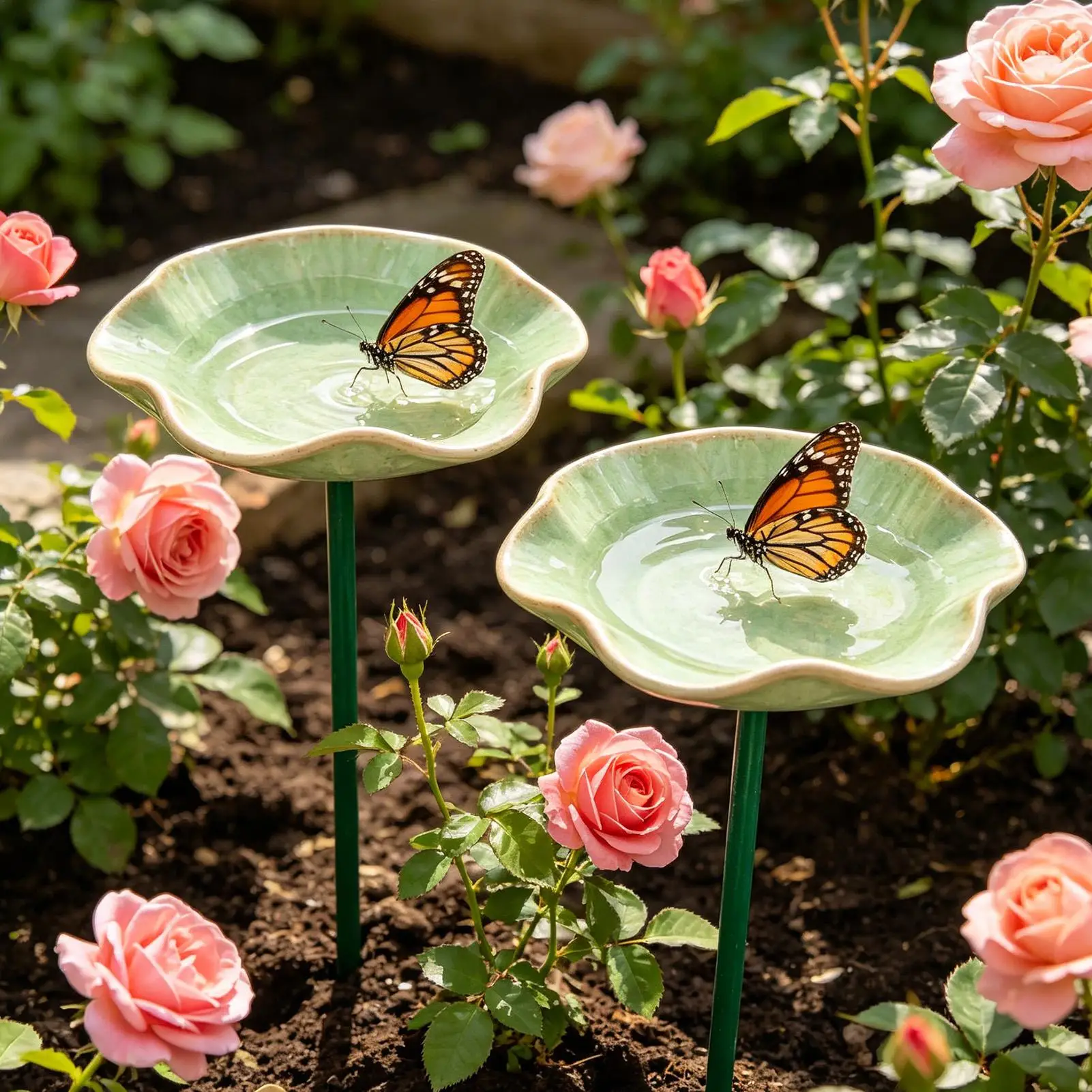 Bee Watering Station Flower Shaped Butterfly Bowl with Spike  Ceramic Bee Waterer Outdoors Hummingbird Feeders bird bathtub