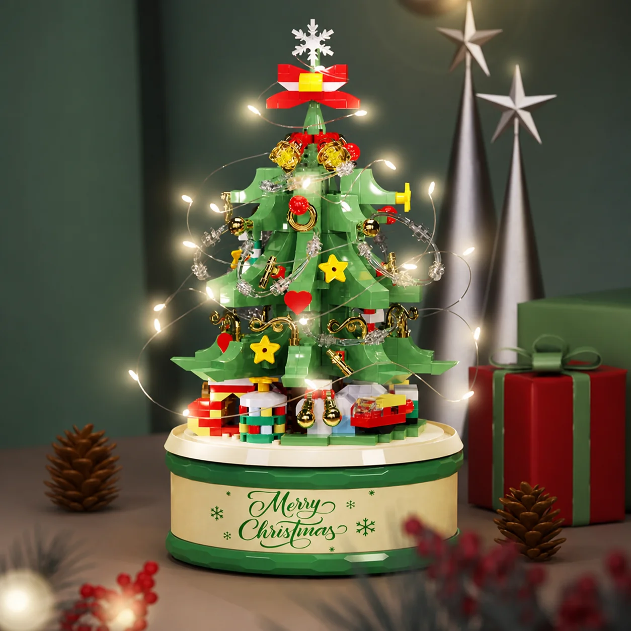 Christmas Tree Building Blocks Educational Holiday Building  Christmas Tree Music Box Diy Assembled For Children Holiday
