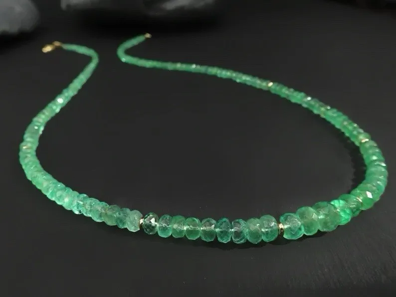 

Emerald Beaded Necklace 2-4mm Faceted Round Natural Beryl 20 Inch Strand