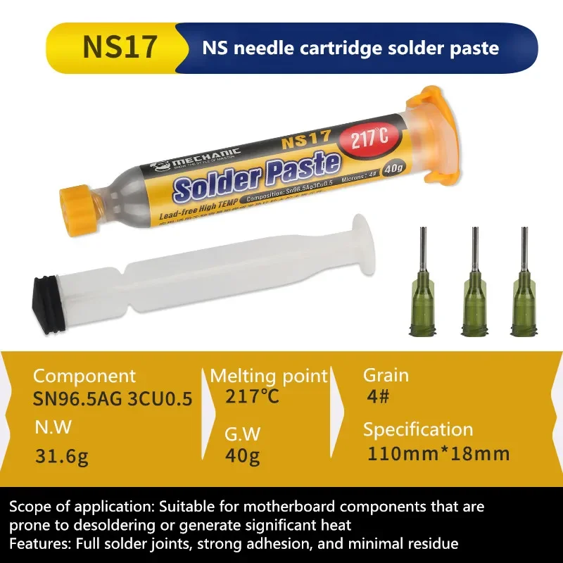 MECHANIC NS Series Soldering Tin Paste for Mobile Phone Motherboard Chip PCB BGA SMT CPU Repair Syringe Welding Oil Flux