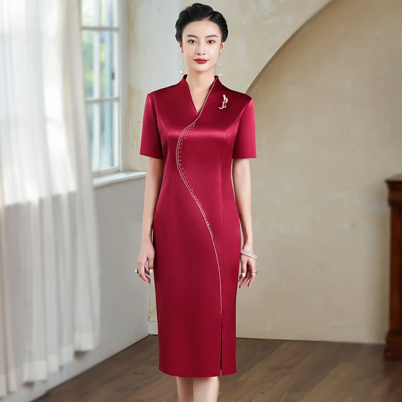 Yourqipao Middle-aged Mother Of The Bride Cheongsam Evening Dress Chinese Wedding Guest Qipao Prom Gowns