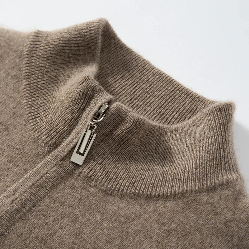 

Men's Zipper Neck Sweater 100% Goat Cashmere, Soft Warm Jumper, Full Sleeve Pullover, Monochromatic Male Clothes, Hot Sale, WL01