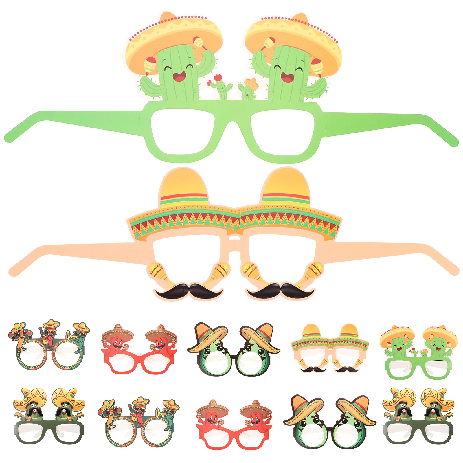 12 قطعة من النظارات الورقية المكسيكية، نظارات حفلات العيد، إطارات مضحكة، ملحقات كابينة الصور، زجاج العيد