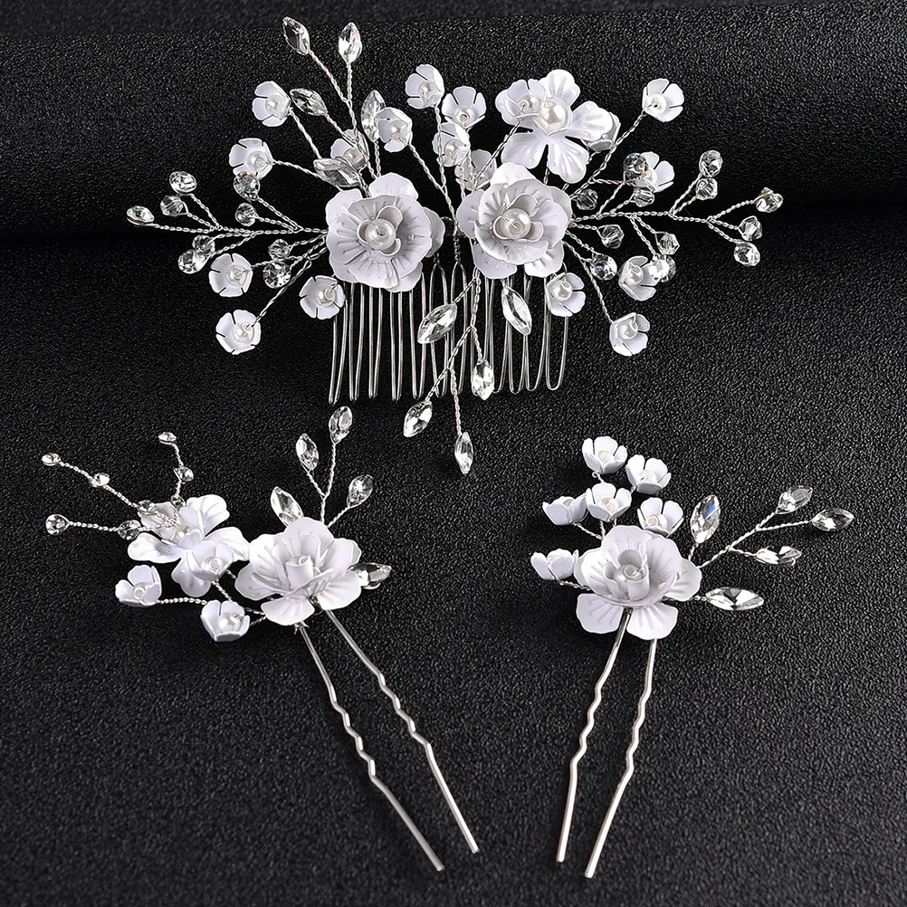 

1Set Bridal Wedding Hair Accessories Pearl Flower Hair Comb Hairpin Rhinestone Floral U Shape Pins Bridal Flower Hairpin