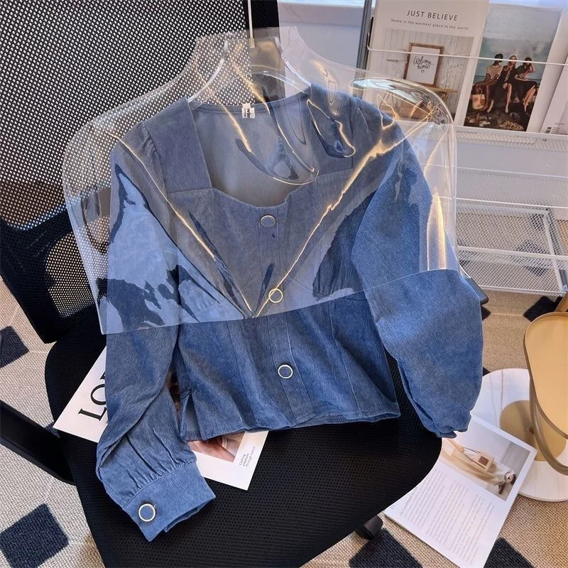 

Corduroy Sweet Square Collar Women's irt Early Autumn 2025 New Design Versatile Top Korean Sle Loose Fit Long Sve