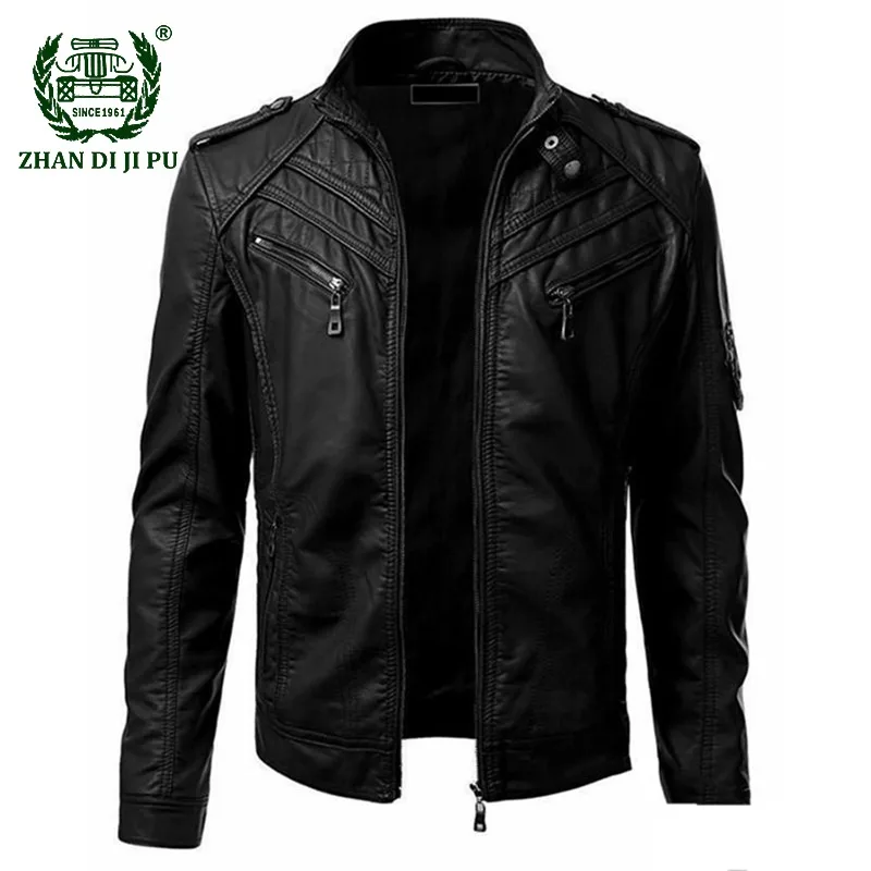 

Mens Lapel Leather Jackets Spring and Autumn Casual Retro Motorcycle PU Jacket Cuff Zipper Warm Comfortable Windproof Men Coat