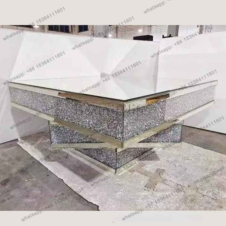 light luxury rose gold 3D three-dimensional mirror rhinestone glass living room square coffee table