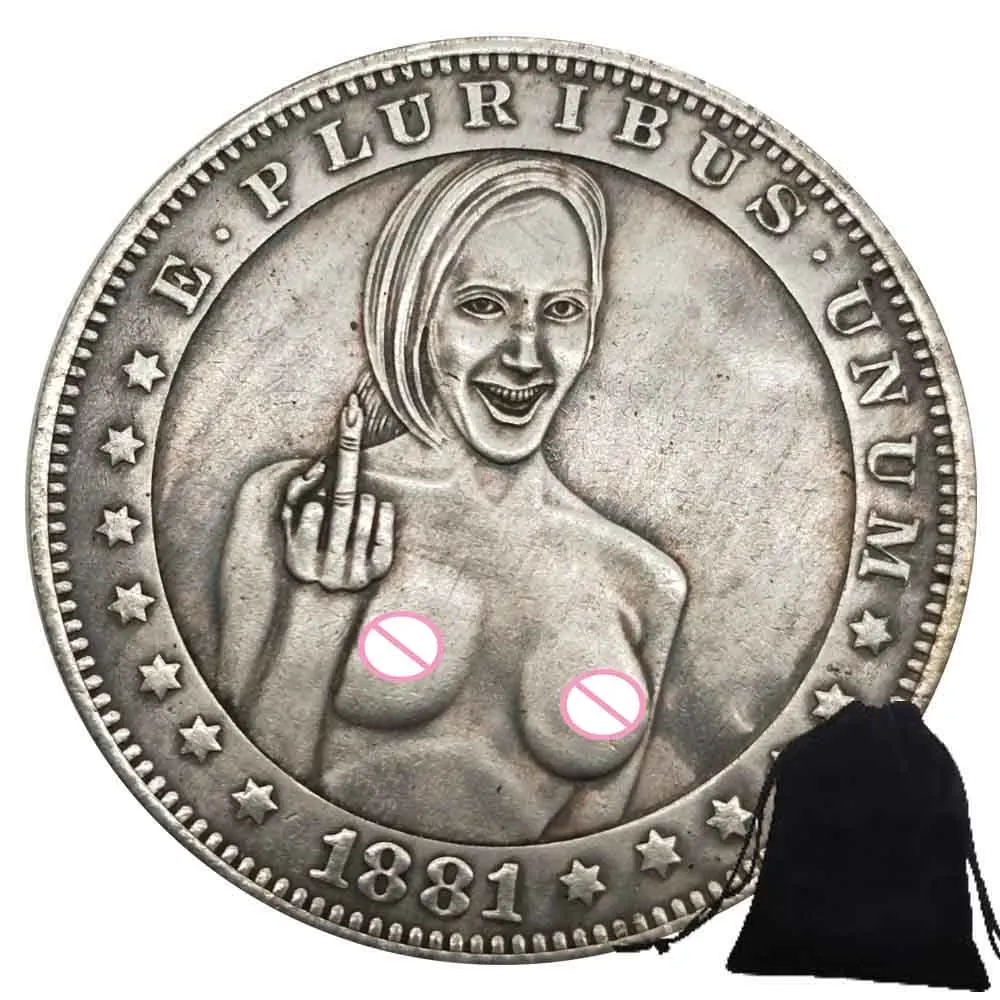 Luxury Liberty Sexy Girl One-Dollar 3D Art Coins Romantic Couple Coin Funny Pocket Coin Commemorative Lucky Coin+Gift Bag