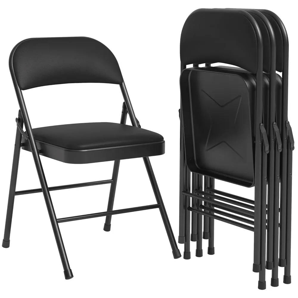 

Folding Chairs Set of 4, PU Upholstered Foldable Chairs with Metal Frame Hold Up to 350 Pounds, Portable Black, Customized