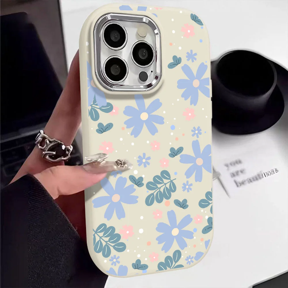 Luxury Metal Lens Frame Flower Case For Samsung A55 5G A54 A53 A35 A33 A50 A52 A34 A32 A15 A14 A13 A12 Soft Silicone Back Cover