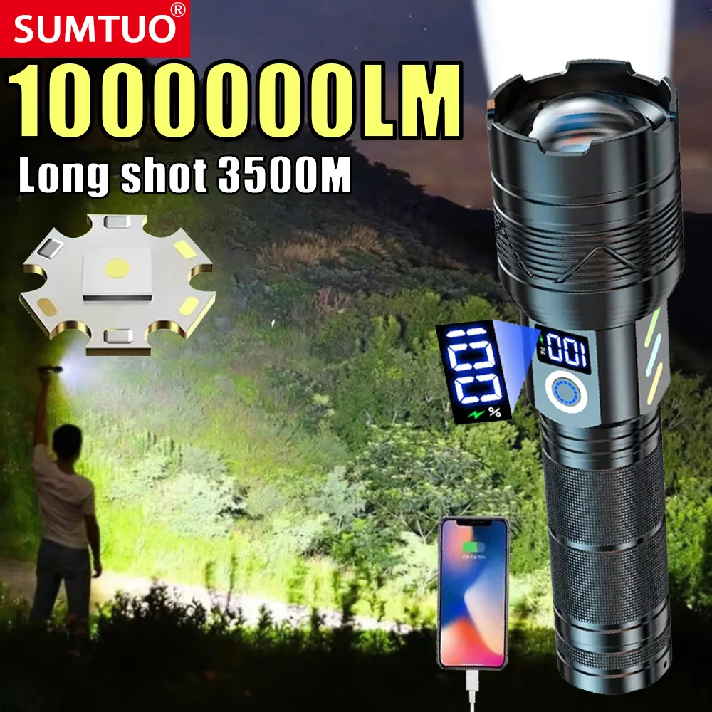 

1000000LM Most Powerful Flashlight Zoom 3500M Long Range Torch High Power Led Flashlight Rechargeable Flashlight Camping Lantern