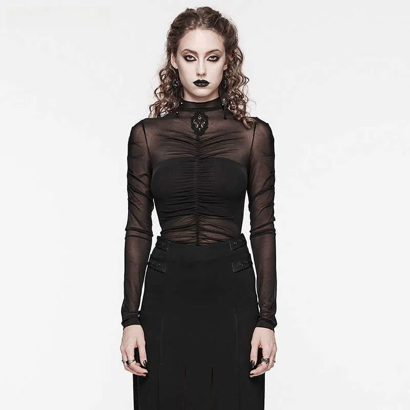 

Gothic Long Sleeve T-Shirt Women's Base Layer Shirt Sexy Personality Match Netting Underwear Casual Commute Style Nylon Spandex