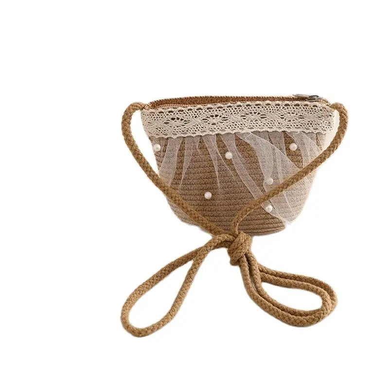 

XEONGKVI Korean Bud Silk Pearl Parent-Child Sun Hats Bag Set Spring Summer Brand Beach Straw Hats For Girl Women